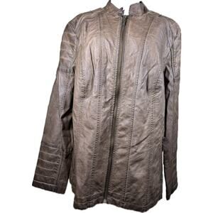 Avenue, Women’s Faux Leather Zip-front Hooded Jacket. Size 18/20, Tan/Taupe, NWT